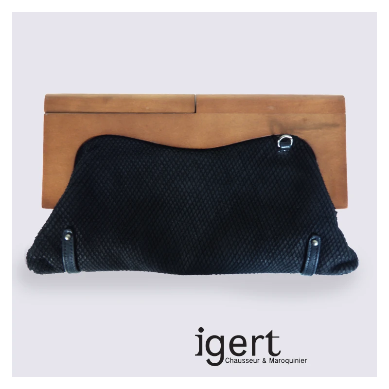 Pochette Frederic En Bois Et En Cuir Noir – Image 2