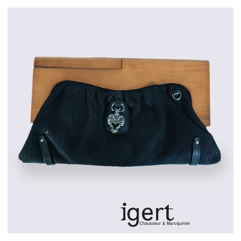 Pochette Frederic En Bois Et En Cuir Noir