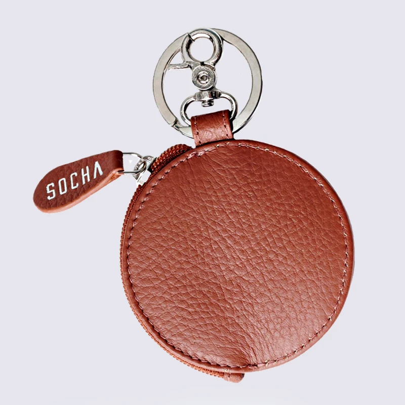 Porte-clés Socha, Porte-clés Disque Femme En Cuir Cognac