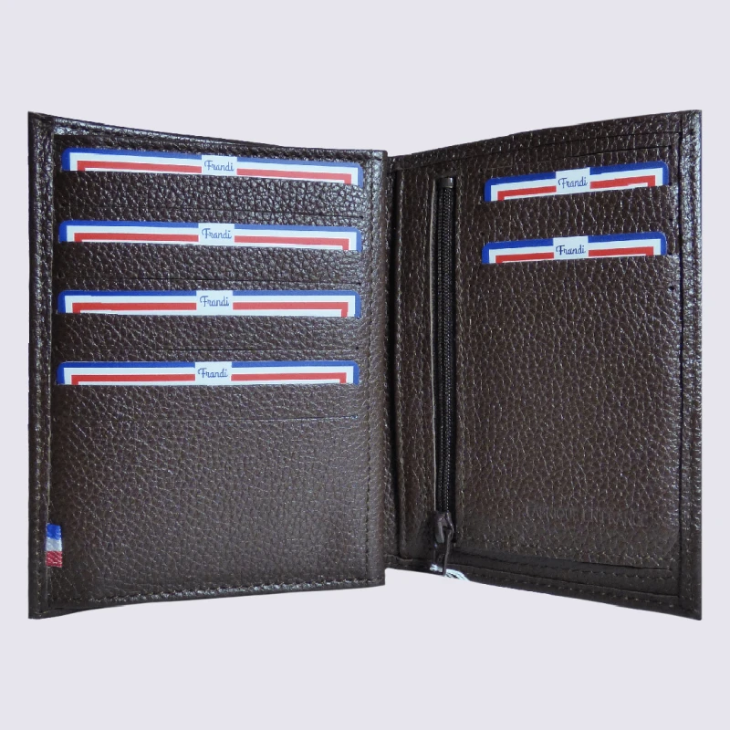 Portefeuille Frandi, Petit Portefeuille Homme En Cuir De Vachette Grainé Marron – Image 3