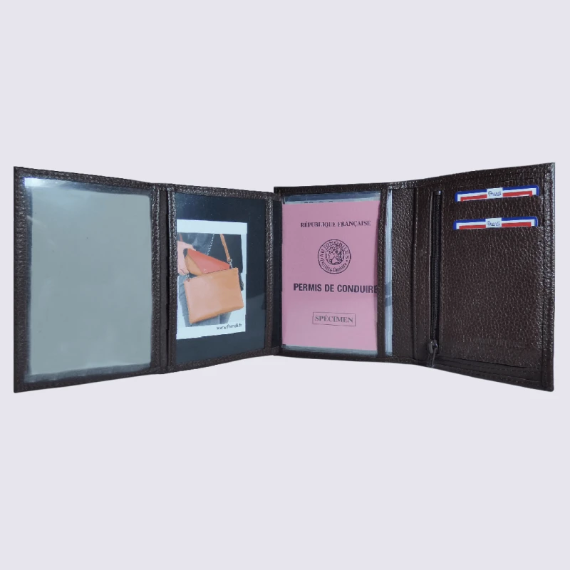 Portefeuille Frandi, Petit Portefeuille Homme En Cuir De Vachette Grainé Marron – Image 4