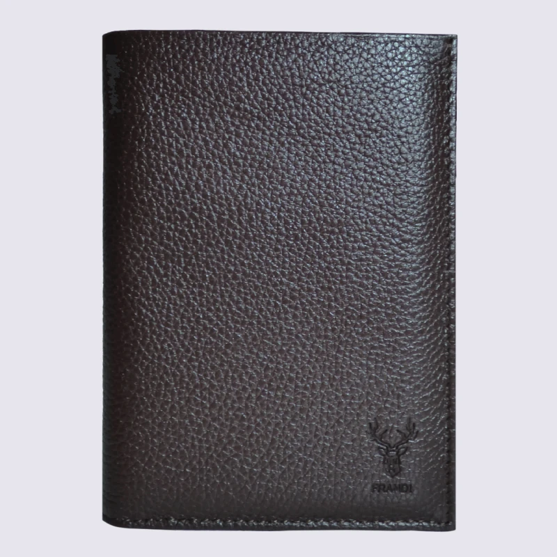 Portefeuille Frandi, Petit Portefeuille Homme En Cuir De Vachette Grainé Marron