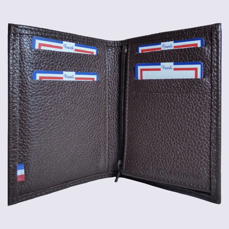 Portefeuille Frandi, Petit Portefeuille Homme En Cuir Grainé Marron Foncé – Image 3