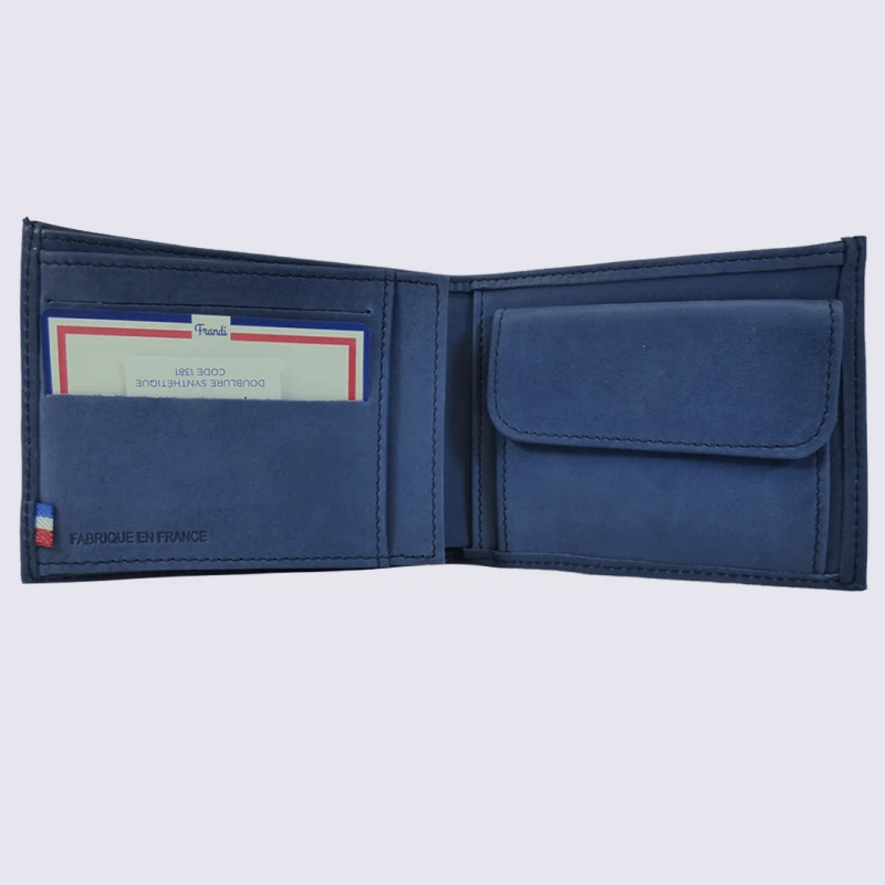 Portefeuille Frandi, Petit Portefeuille Homme En Cuir Marine – Image 3