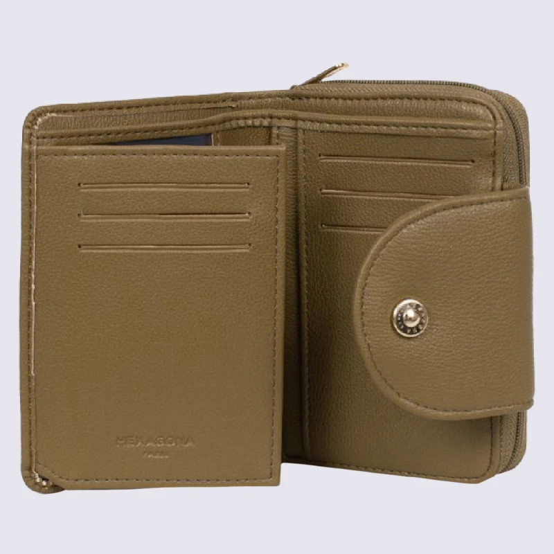 Portefeuille Hexagona, Portefeuille 2 Volets Ligne Ambre Femme Kaki – Image 3