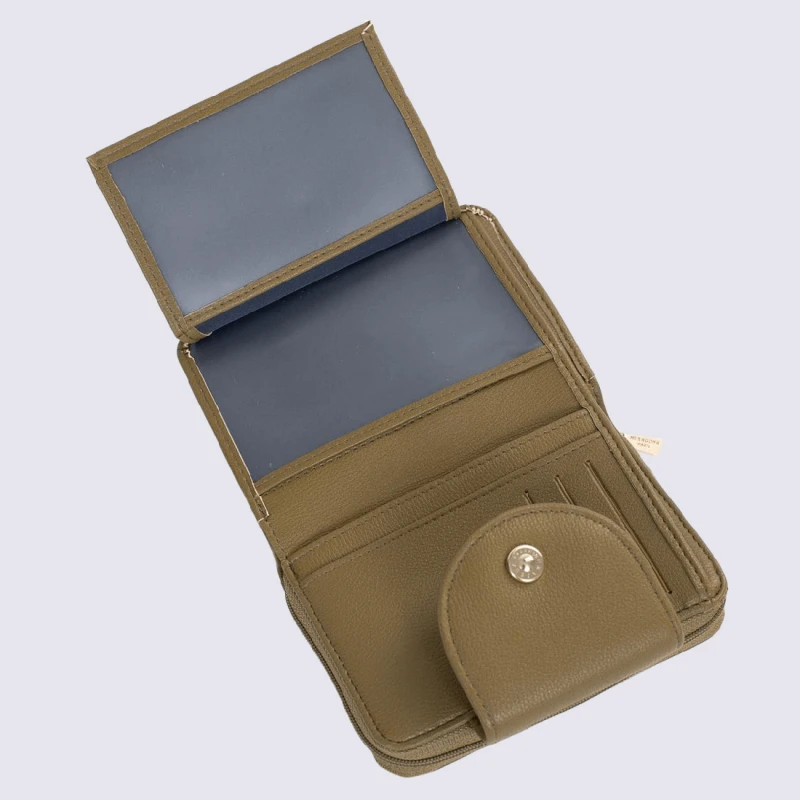 Portefeuille Hexagona, Portefeuille 2 Volets Ligne Ambre Femme Kaki – Image 4