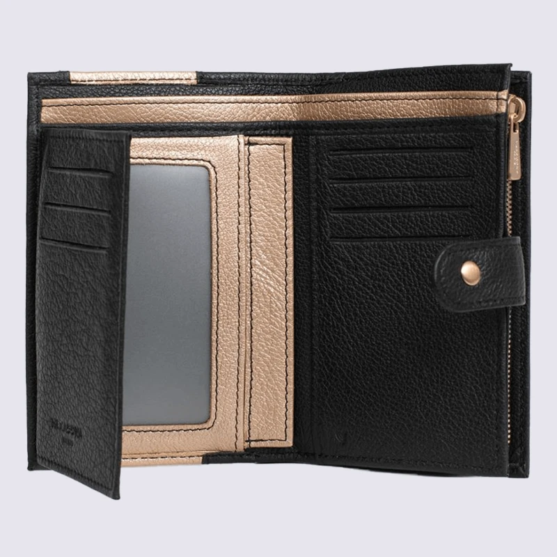 Portefeuille Hexagona, Portefeuille Bicolore 2 Volets Femme En Cuir Noir – Image 2