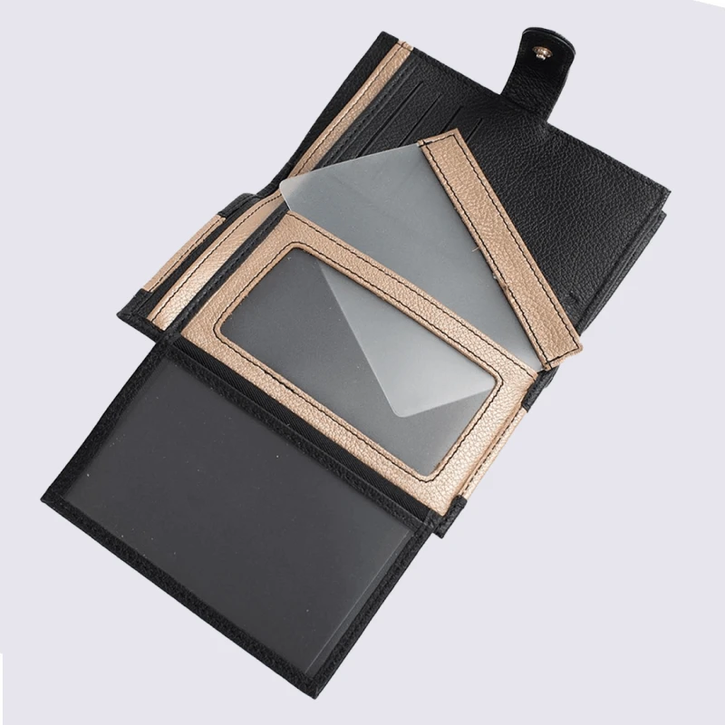 Portefeuille Hexagona, Portefeuille Bicolore 2 Volets Femme En Cuir Noir – Image 3