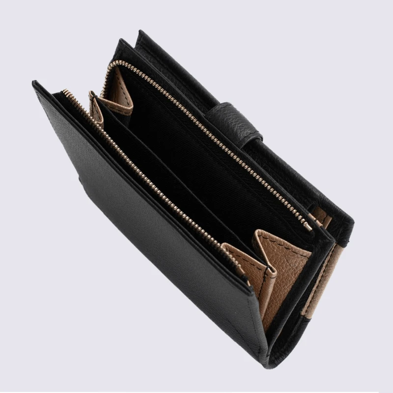 Portefeuille Hexagona, Portefeuille Bicolore 2 Volets Femme En Cuir Noir – Image 4