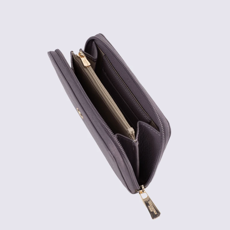 Portefeuille Hexagona, Portefeuille, Stop RFID, En Cuir De Vachette Femme Prune – Image 3