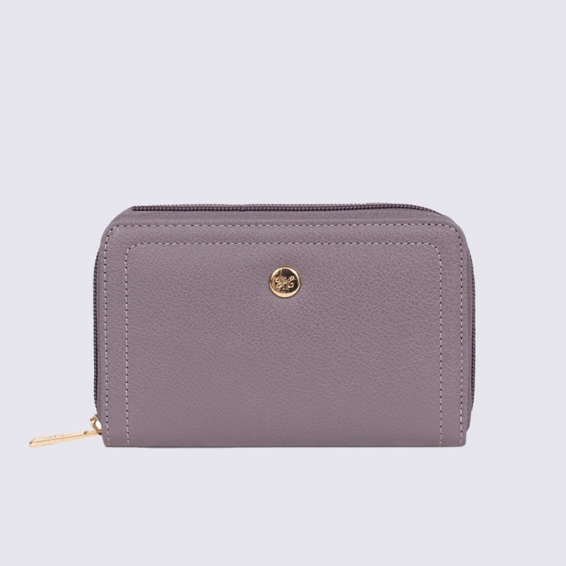 Portefeuille Hexagona, Portefeuille, Stop RFID, En Cuir De Vachette Femme Prune