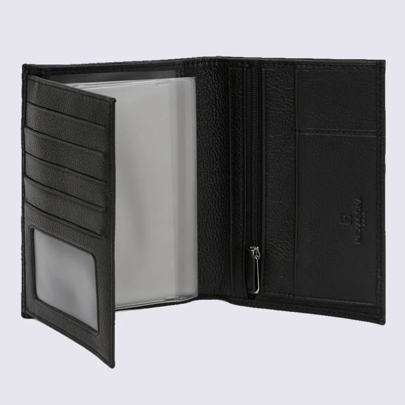 Portefeuilles Hexagona, Portefeuilles Pratique 2 Volets Mixte En Cuir Noir