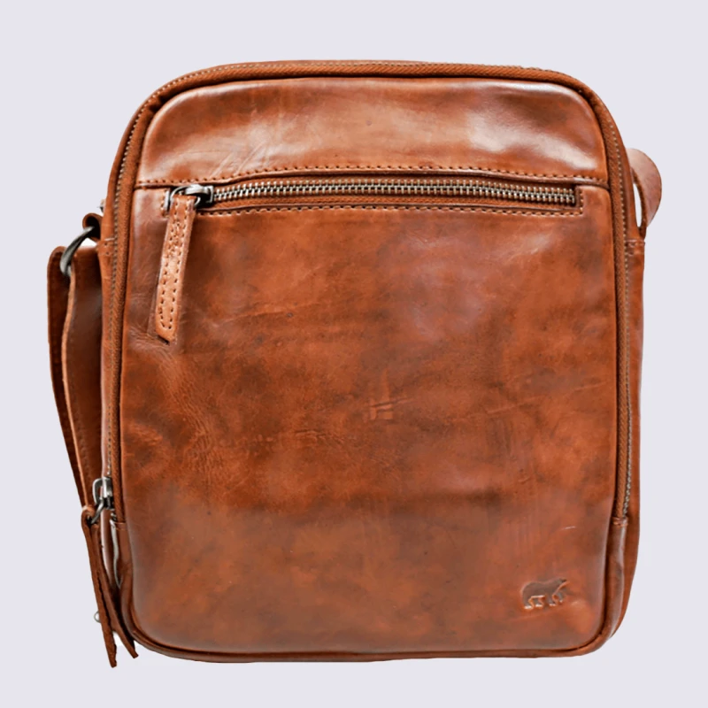 Sac à Bandoulière Bear Design, Sac à Bandoulière Unisexe En Cuir Cognac – Image 2