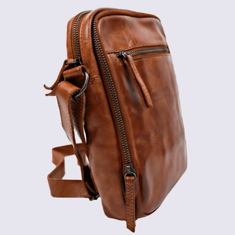 Sac à Bandoulière Bear Design, Sac à Bandoulière Unisexe En Cuir Cognac – Image 3