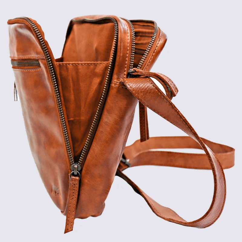 Sac à Bandoulière Bear Design, Sac à Bandoulière Unisexe En Cuir Cognac – Image 4