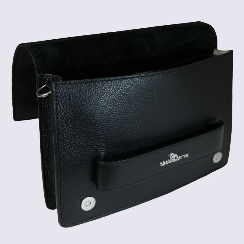 Sac à Bandoulière Charlotte, Sac à Bandoulière/pochette Femme En Cuir Noir – Image 5