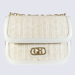 Sac à Bandoulière Georges Rech, Sac En Paille Chaîne Dorée Femme écru