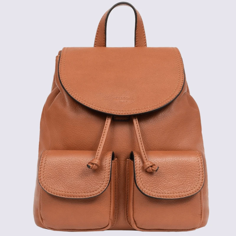 Sac à Dos Hexagona, Sac à Dos Tendance Femme En Cuir Marron