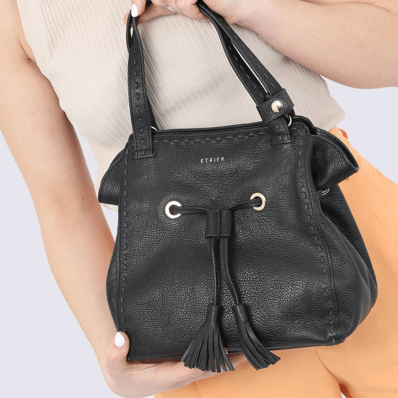 Sac à Main Etrier, Sac à Main élégant Femme En Cuir Noir – Image 5