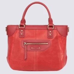 Sac à Main Hexagona, Sac à Main 2 Poignées Femme En Cuir Rouge