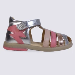Sandale Pour Fille Babybotte En Cuir Argent Et Rose