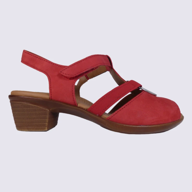 Sandales Ă Petit Talon Ara En Cuir Rouge Confort