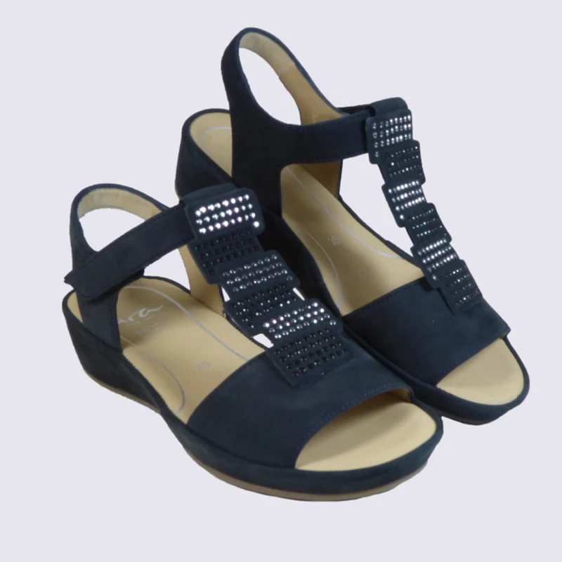 Sandales à Strass Ara En Cuir Bleu Marine – Image 2