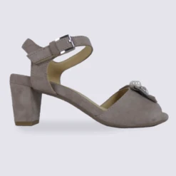 Sandales à Talon Ara En Cuir Taupe Avec Perles Tendance