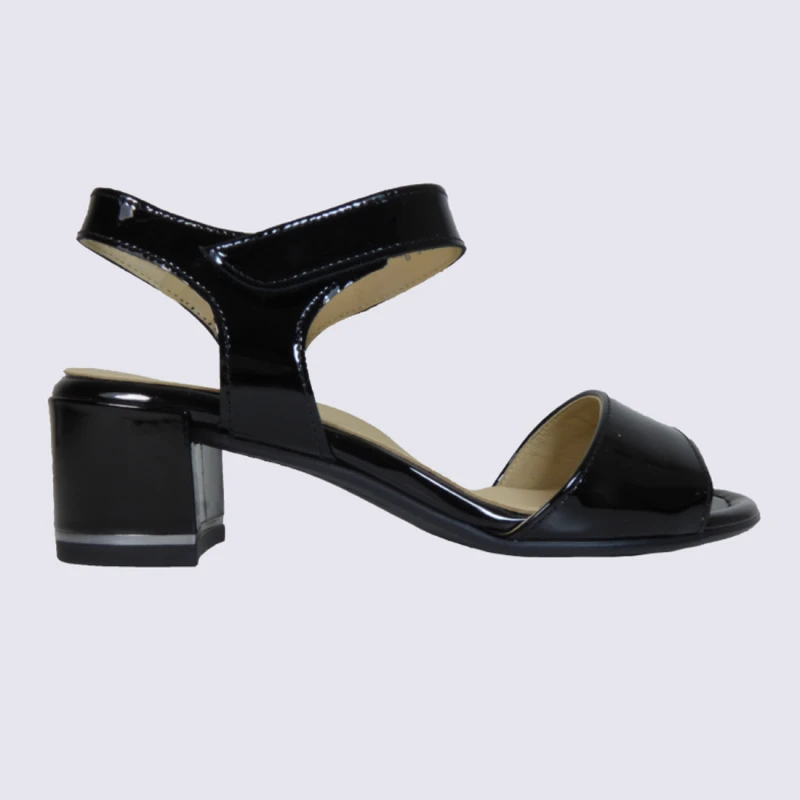 Sandales Ă Talon Ara En Cuir Vernis Noir Tendance