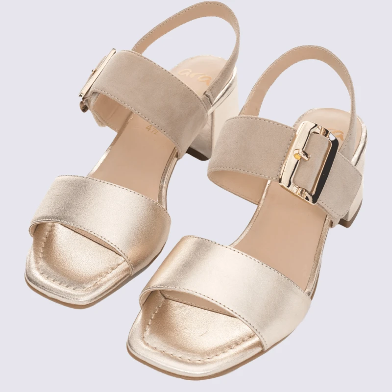 Sandales A Talons Ara, Sandales A Talons Carré élégant Femme En Cuir Platine – Image 2