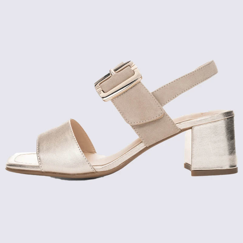 Sandales A Talons Ara, Sandales A Talons Carré élégant Femme En Cuir Platine – Image 3