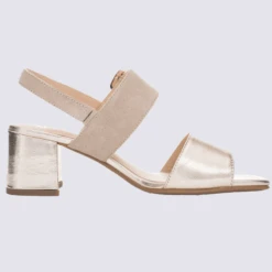 Sandales A Talons Ara, Sandales A Talons Carré élégant Femme En Cuir Platine