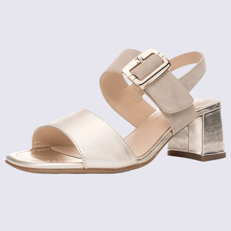 Sandales A Talons Ara, Sandales A Talons Carré élégant Femme En Cuir Platine – Image 5