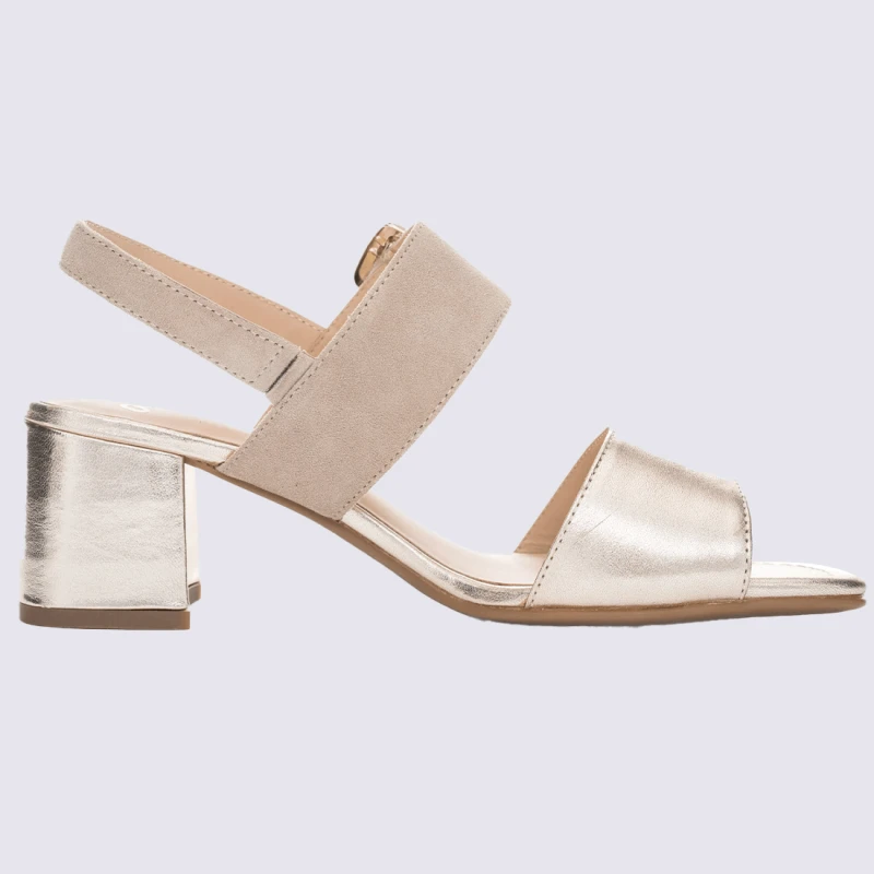 Sandales A Talons Ara, Sandales A Talons Carré élégant Femme En Cuir Platine
