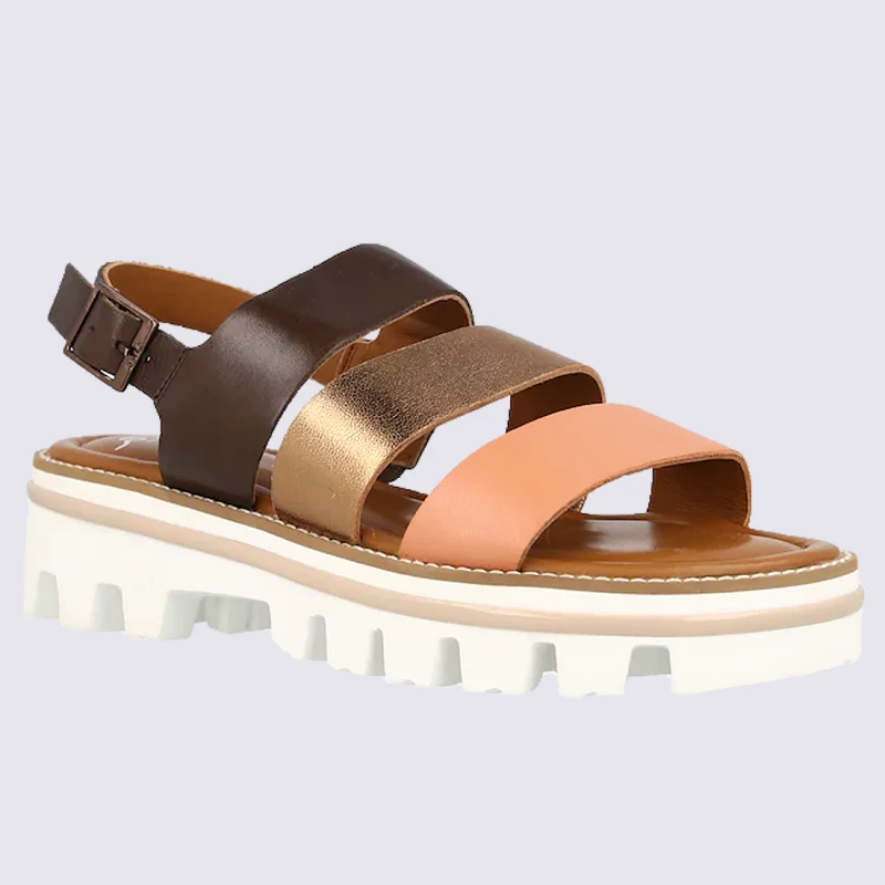 Sandales Ara, Sandales à Talons Femme En Cuir Pêche Whisky Marron – Image 2