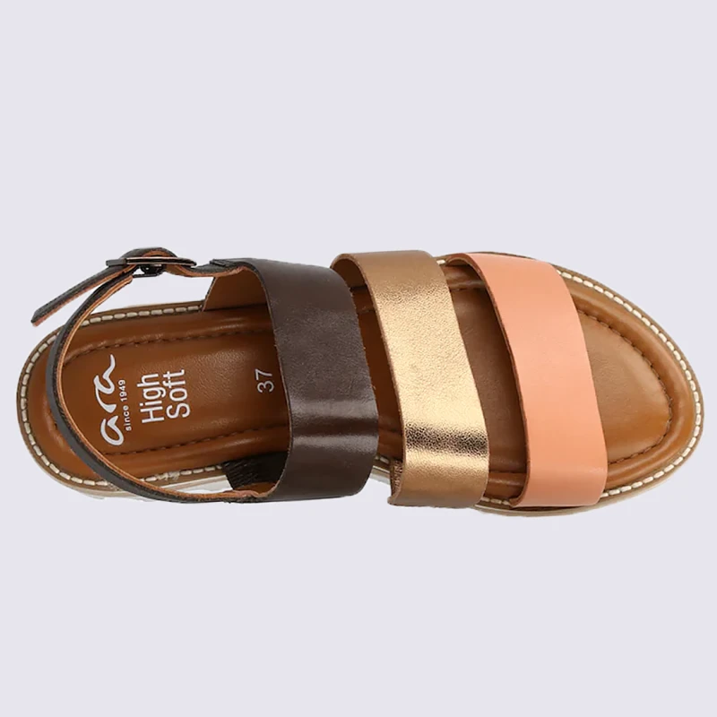 Sandales Ara, Sandales à Talons Femme En Cuir Pêche Whisky Marron – Image 3