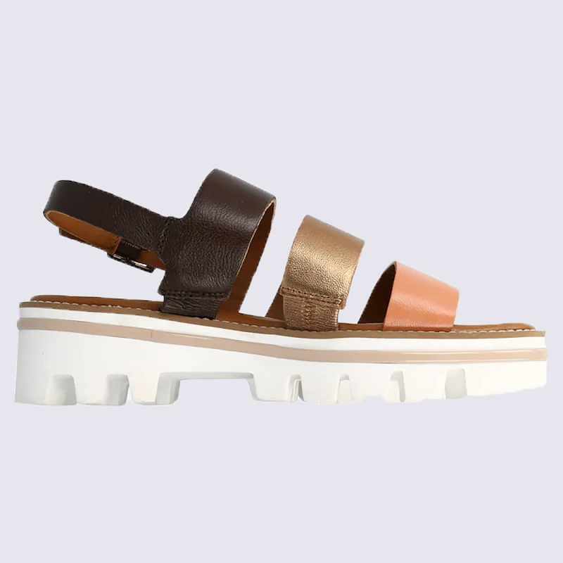 Sandales Ara, Sandales à Talons Femme En Cuir Pêche Whisky Marron