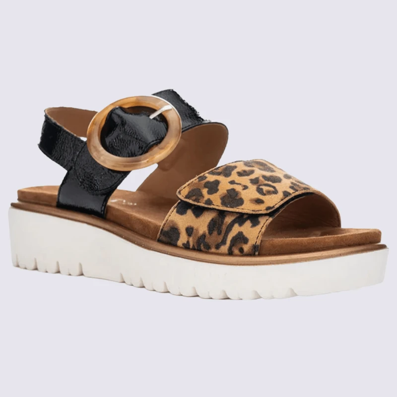 Sandales Ara, Sandales Compensées Tendances Femme En Cuir Léopard Vernis Noir – Image 2