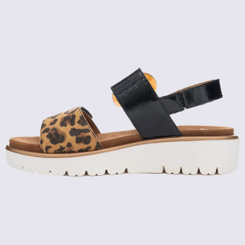 Sandales Ara, Sandales Compensées Tendances Femme En Cuir Léopard Vernis Noir – Image 3