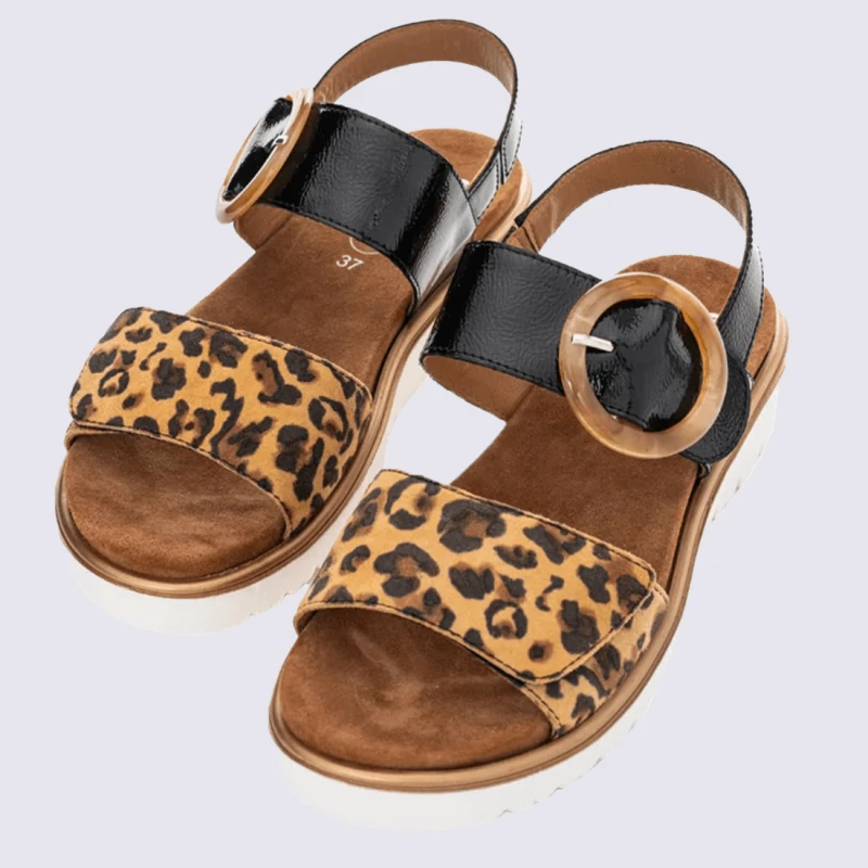 Sandales Ara, Sandales Compensées Tendances Femme En Cuir Léopard Vernis Noir – Image 4