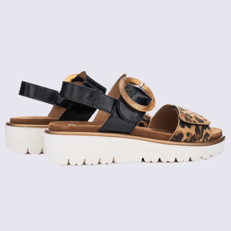 Sandales Ara, Sandales Compensées Tendances Femme En Cuir Léopard Vernis Noir – Image 5
