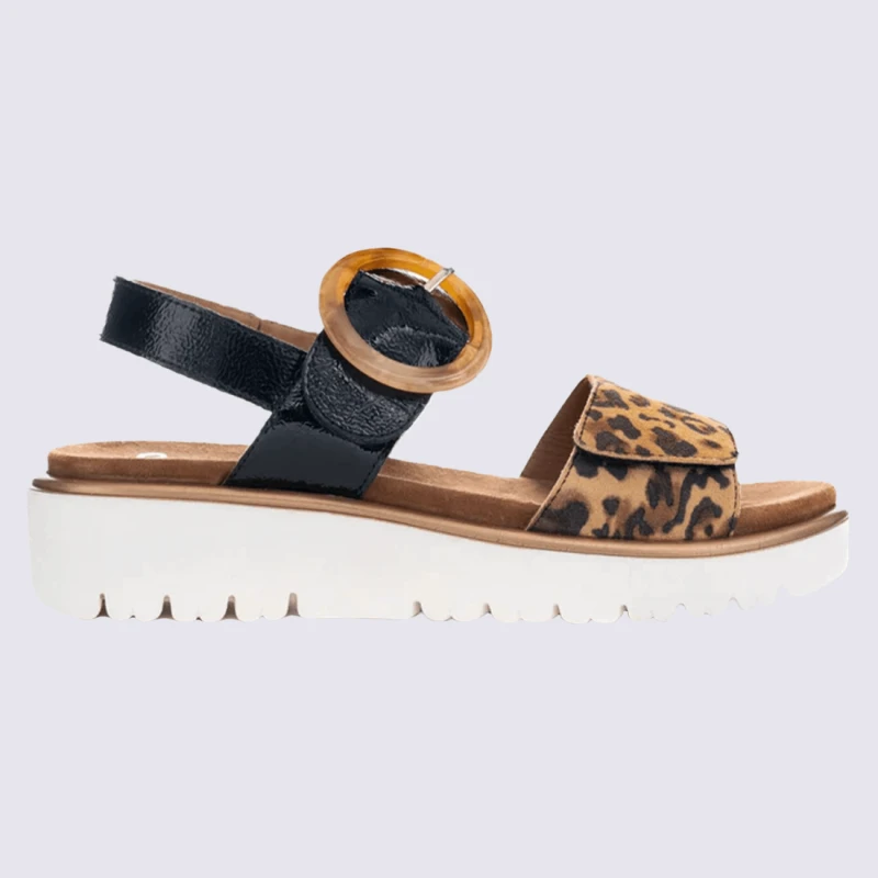 Sandales Ara, Sandales Compensées Tendances Femme En Cuir Léopard Vernis Noir