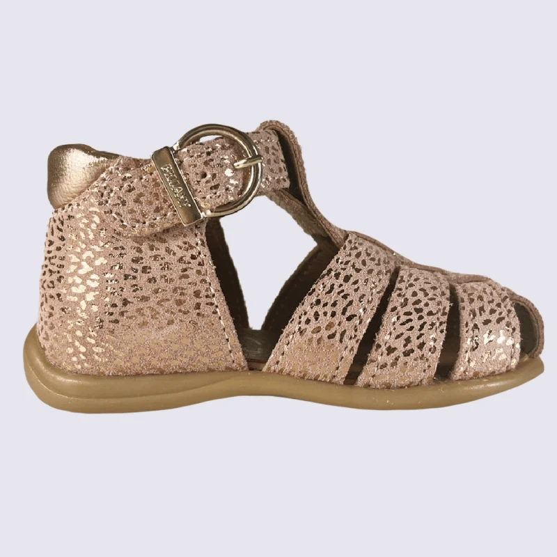 Sandales Bellamy, Sandales à Motif Léopard Doré Pour Fille En Cuir Rose