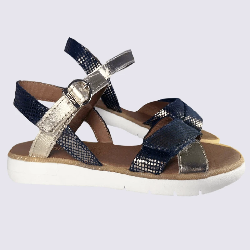 Sandales Bellamy, Sandales à Pois Dorés Pour Filles En Cuir Marine Brillant Or – Image 2