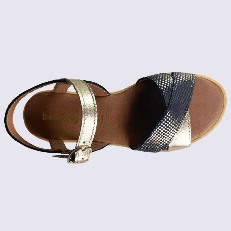 Sandales Bellamy, Sandales à Pois Dorés Pour Filles En Cuir Marine Brillant Or – Image 3