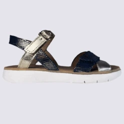 Sandales Bellamy, Sandales à Pois Dorés Pour Filles En Cuir Marine Brillant Or