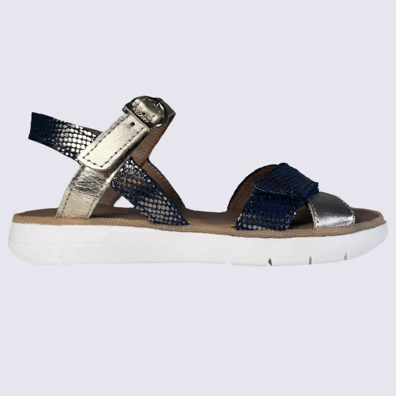 Sandales Bellamy, Sandales à Pois Dorés Pour Filles En Cuir Marine Brillant Or