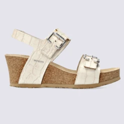 Sandales Compensées Mephisto, Sandales à Talons Compensés Femme En Cuir Sable Clair