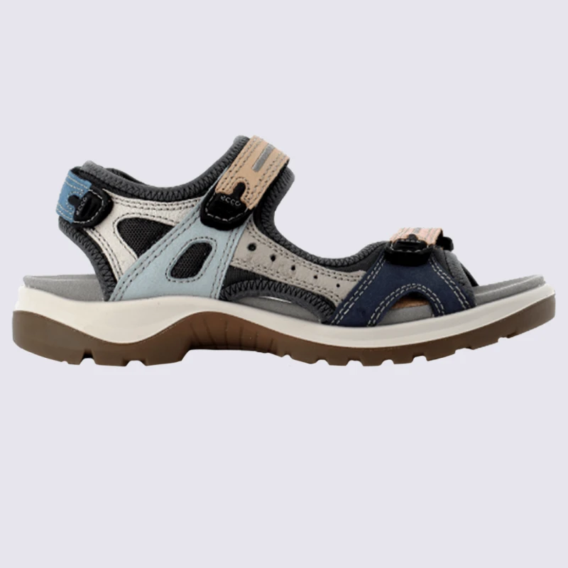 Sandales Ecco, Sandales Sportives Femme En Cuir Bleu/gris