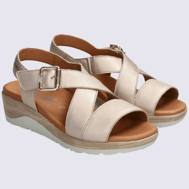 Sandales Mephisto, Sandales à Talon Compensé Femme En Cuir Métallisé – Image 2